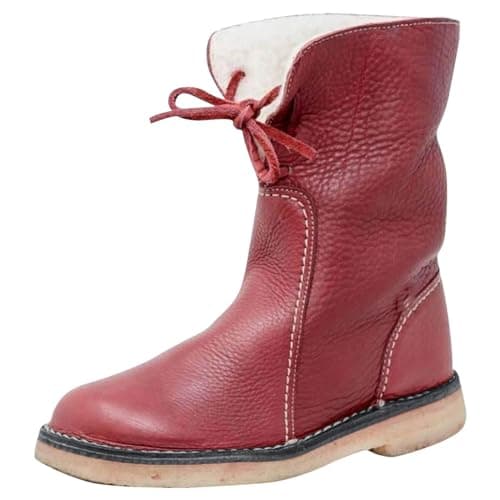 Image of red snow boots for women uk fluffy Snow Boots Women Women's Flat Heel Warm Winter Shoes Mid Fur Lined Non Slip Booties Waterproof Walking Boot Outdoor Ladies Boot winter Shoes for womens Red 5.5