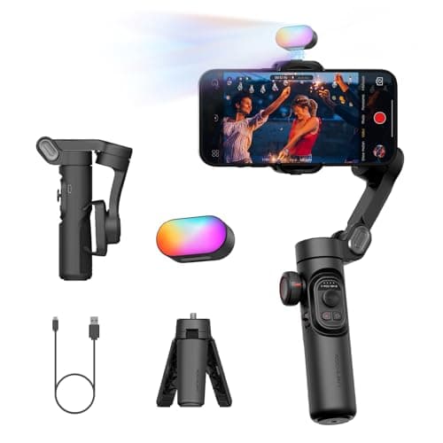 Image of AOCHUAN 3-Axis Gimbal Stabilizer for iPhone Gimbal w/RGB Magnetic Fill Light Upgraded Face Tracking Focus Wheel Foldable Smartphone for iPhone/Android Phone Stabilizer Vlog Recording Smart XE Kit