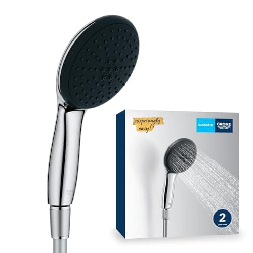 Image of GROHE Vitalio Start 110 - Shower Set (Round 11 cm Hand Shower 2 Sprays: Rain & Jet, Anti-Limescale System, Silicone Ring, Water Saving, Shower Hose 1.5 m, Universal Mounting System), Chrome, 26972001