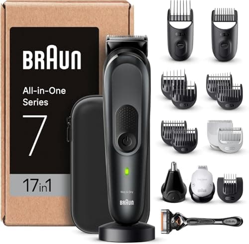 Image of Braun MGK7491 Series 7 All in One Trimmer, 17 in 1 Kit for Beard, Hair, Male Hair Removal and More