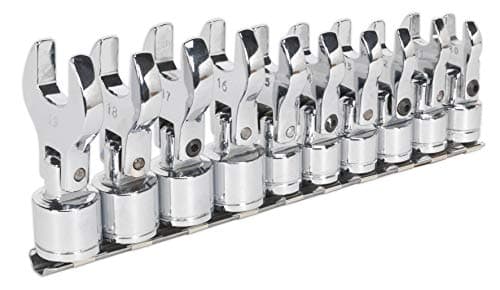Image of Sealey Siegen S01043 Flexible Crow's Foot Open End Spanner Set 10pc, Silver, 3/8"Sq Drive Metric