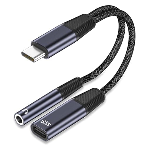 Image of 2 in 1 USB C to 3.5mm Jack Headphone and Charger Adapter, USB C to Aux Headphone Adapter With PD 60W Fast Charging C Cable For iPhone 17 16 15 Pro Max,iPad Pro,Macbook,Samsung Galaxy S25 S24 S23 S22