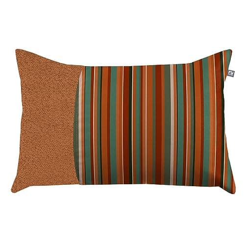 Image of rucomfy Fibre-Filled - Snug Cut Off Cushion Pillow for Home Decor - Soft Fabric with Invisible Zip - Arrives Pre-filled - 60 x 40cm (Rust Stripes Print)
