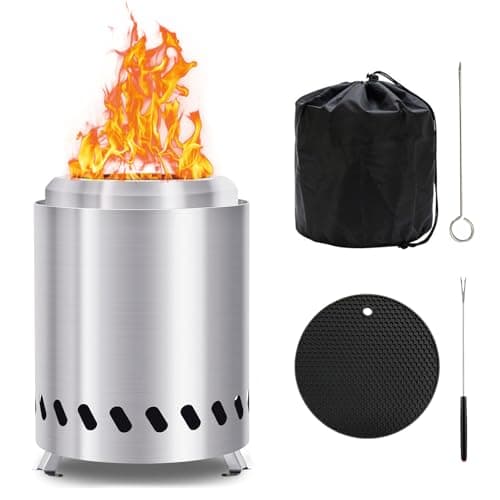 Image of Smokeless Table Top Fire Pit, 2026 Portable Tabletop Fire Pits for Garden & Outdoor Use - Stainless Steel Small Fire Bowl Camping Stove with Travel Bag, Airflow Rack, Fork, Hook,and Heat-resistant Mat