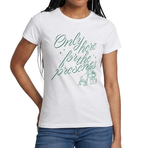 Image of Spreadshirt The Grinch Only Here for The Presents Women's T-Shirt, S, White