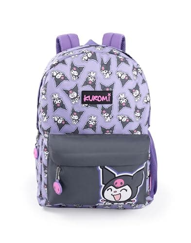 Image of Hello Kitty & Friends Kuromi Girls Purple Backpack | Zipper School Bag with Cartoon Character Print | Kids Rucksack for School & Travel Merch