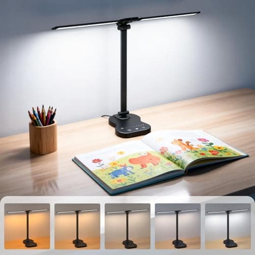 Image of Morotty Desk Lamp,Led Table Lamps with Dual Heads,5 Colour Modes,10 Brightness Levels,Touch Control,45 Min Auto Timer,Dimmable Desk Light for Home Office Bedroom Reading Study - Black