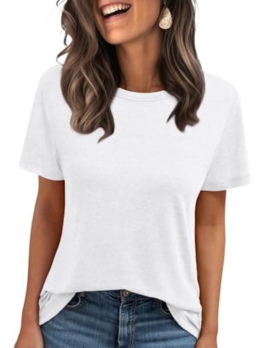 Image of AirMood Women Summer Casual Round Neck Tee Tops Basic Short Sleeve Shirts Tshirt (White,M)