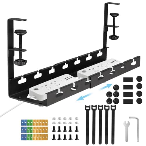 Image of Under Desk Cable Management Tray No Drill 11.2-21.8 inch Retractable Steel Desk Wire Organiser Tray for Office and Home, 1 PC