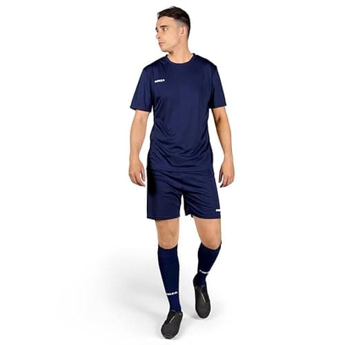 Image of FORZA Men’s Classic Football Kit | Short Sleeve Top, Shorts & Socks - Multiple Colours & Sizes (Navy Blue, L)