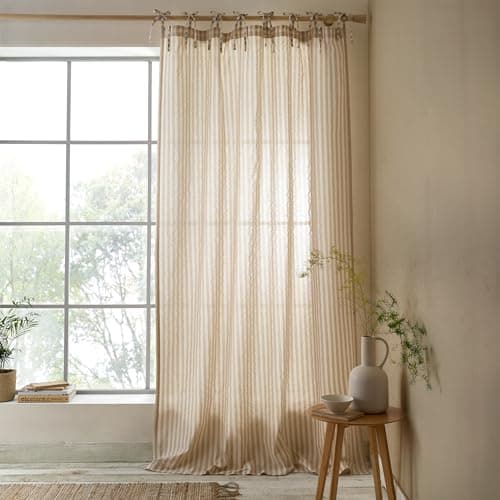 Image of Pineapple Elephant Zanzibar Woven Stripe 140x183cm Voile Curtain Panel Natural