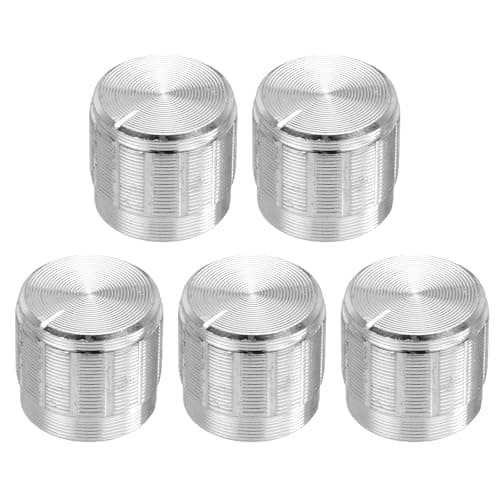 Image of sourcing map 5pcs Potentiometer Knob Knurled Shaft Silver Tone Aluminum 6mm Shaft Dia. Rotary Knob 15mmx13mm Volume Control Knob