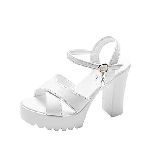 Image of Generisch Sandals Women High Platform Sandals Wedges Mouth Fish Heels Hang Buckle Sandals Women, White, 2/2.5 UK