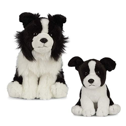 Image of Living Nature Soft Toy Gift Bundle - Plush Border Collie Dog (20cm) & Puppy (16cm), Black & White