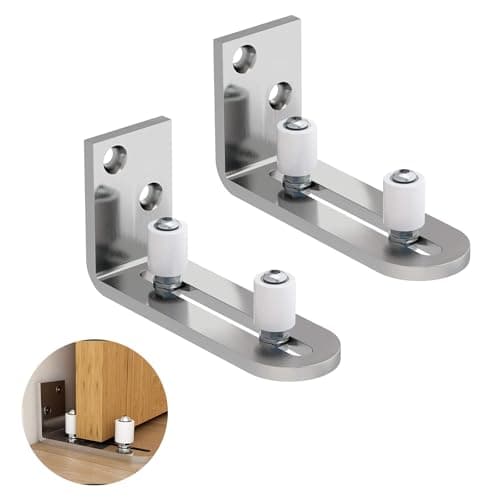 Image of TeTupGa 2 Pack Sliding Barn Door Floor Guides, Flush Sliding Door Bottom Guide, Adjustable Wall Mount Stay Roller Sliding Kit for Different Sizes of Sliding Doors(Silver)