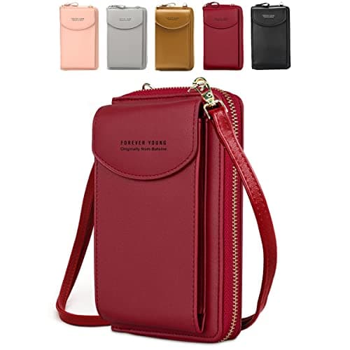 Image of VDSOW Crossbody Phone Bag for Women, Leather Ladies Cross Body Handbags Waterproof Mobile Phone Pouch with Long Strap Zips Card Slots, Small Cellphone Shoulder Bags Coin Purse Wallet Gifts for Girls