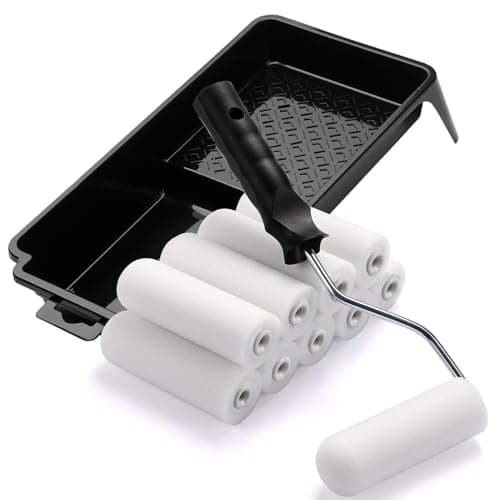Image of ACEBON 10 Pieces Foam Mini Paint Roller Set for Painting with Gloss & Satin, Wood & Metal, Skirting, Window Sills, Doors, 4 inch Roller and Tray Set