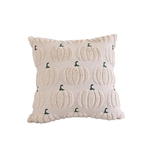 Image of Kouoybt Halloween Pillow Covers, Pumpkin Spooky Ghost Cushion Covers, Soft 3D Sewing Throw Pillow Cases for Sofa Bed Couch Halloween Decorations (White, 45cm*45cm)