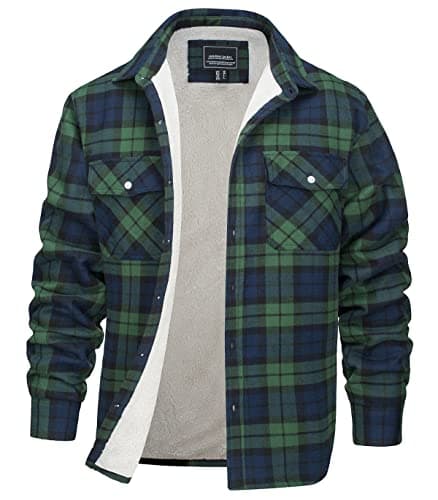 Image of EKLENTSON Men Winter Fleece Lined Plaid Lumberjack Shirt Jacket Windproof Winter Warm Wokwear Jackets,Green,3XL
