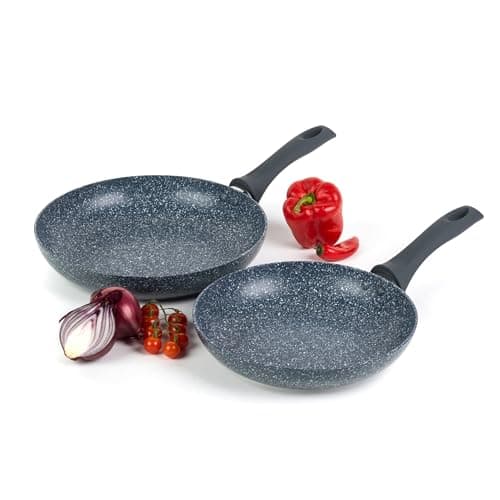 Image of Russell Hobbs COMBO-4841A Nightfall Stone Frying Pan Set - 24/28 cm Non-Stick Egg/Omelette Pans, Little to No Oil, Induction Suitable, Forged Aluminium Cookware, Soft Bakelite Handles, Blue Marble