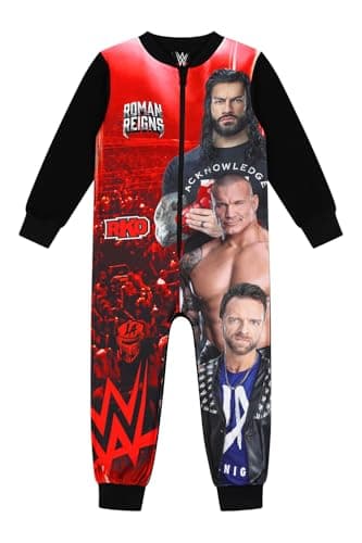Image of WWE Boys World Wrestling Entertainment Fleece Sleepsuit Kids Onesie (6-7 Years) Red