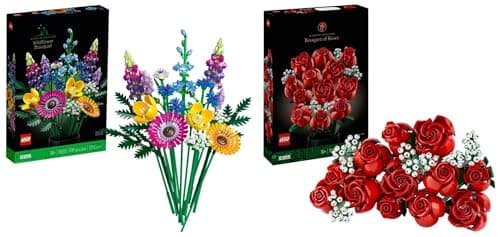 Image of LEGO Icons Bouquet of Roses, Artificial Flowers Set for Adults, Botanical Collection & 10313 Icons Wildflower Bouquet Set, Artificial Flowers with Poppies and Lavender