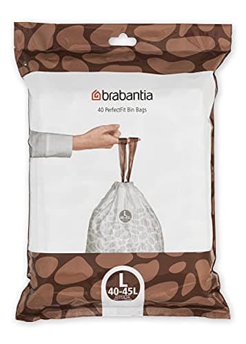 Image of Brabantia 138645 PerfectFit Bin Liners (Size L/40-45 Litre) Thick Plastic Trash Bags with Tie Tape Drawstring Handles (40 Bags), White