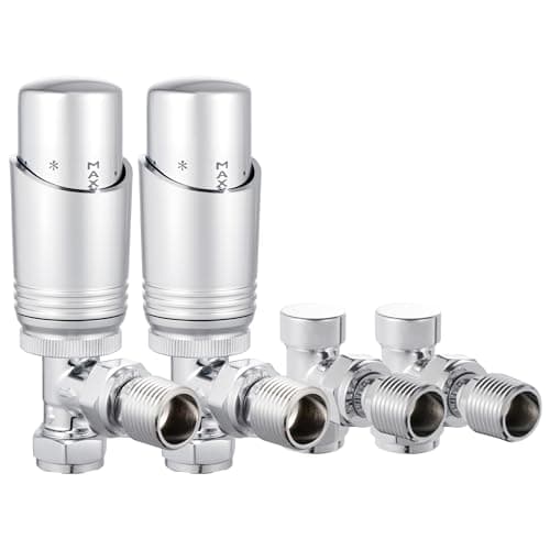 Image of VANCOCO 2 Pack Chrome Thermostatic Radiator Valve 1/2"×15mm Angled with Lockshield, Thermostat TRV Set, H62 Brass, Energy Saving