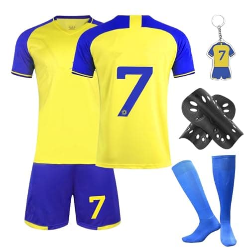 Image of Heartsking Football Kits for Kids, 2023/24 Home Away Soccer Jerseys New Kids Football Kits Boys Girls, Football Training Shirts Shorts Socks Guard Plate and Keychain, Gifts for Children