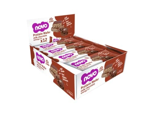 Image of Novo Nutrition Protein Wafer Bars | High Protein Bar, 12g Protein | Protein Bar Alternative | Suitable for Vegetarians | Pack of 12 x 40g (Milk Chocolate)