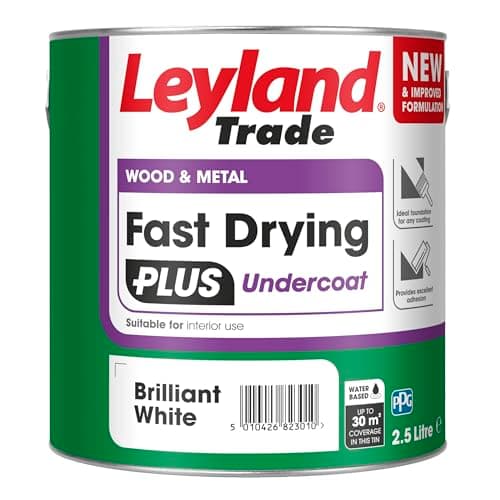 Image of Leyland Trade – Wood & Metal - Fast Drying Plus - Undercoat - Brilliant White – Ideal Foundation Coating – Excellent Adhesion - 2.5L