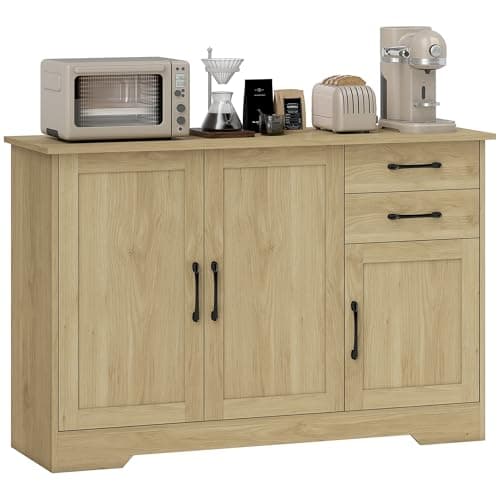 Image of HOMCOM Sideboard with Soft-Close Doors, Modern Storage Cabinet, Kitchen Cupboard with 2 Drawers, Adjustable Shelf and 3 Doors for Dining Room, Living Room, Natural Wood Finish