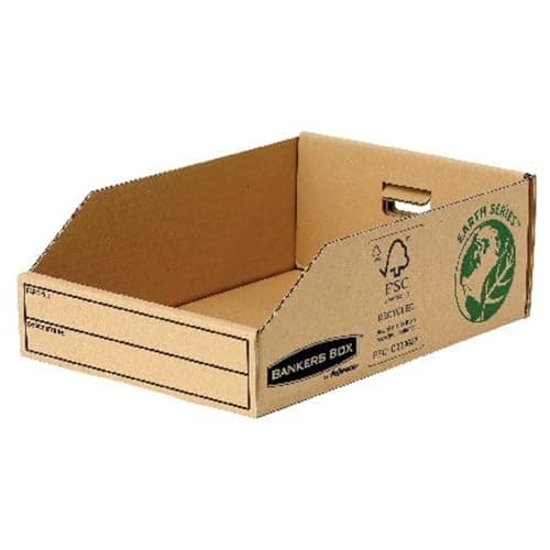 Image of Bankers Box by Fellowes Earth Series Parts Bin Corrugated Board Packed Flat W200xD280xH102mm Ref 07355 [Pack 50]