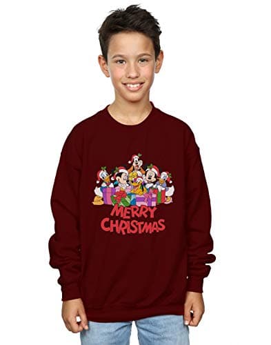 Image of Disney Boys Mickey Mouse And Friends Christmas Sweatshirt Burgundy 9-11 Years