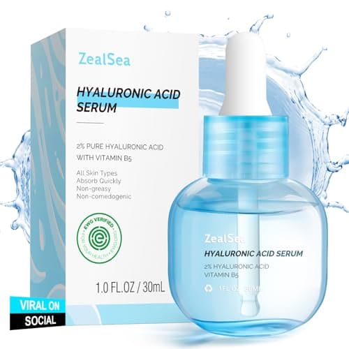 Image of ZealSea Hyaluronic Acid Serum for Face, Hydrating Microneedling Serum, EWG Certified for Sensitive Skin, Vegan Fragrance Free Non-Comedogenic Absorb Quickly, Pure Hyaluronic Acid Anti-Aging 1 Oz