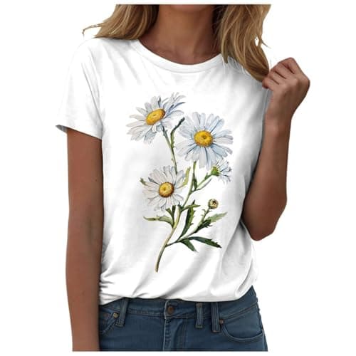 Image of Women's t-Shirts Sunflower Shirts Vintage Flower Graphic Tees Shirts Inspirational Tees Casual Shirt Tops Womans Tops (White, XXL)