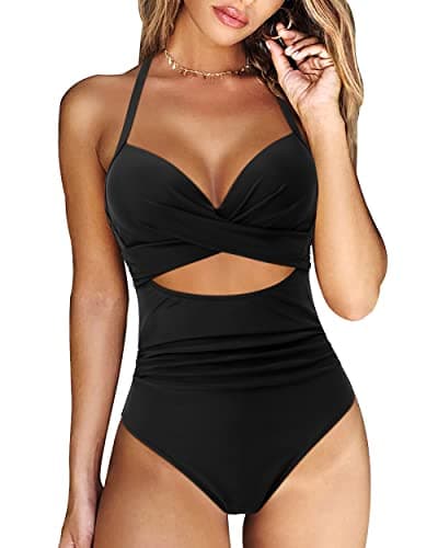 Image of DOULAFASS Women Tummy Control Swimming Costume One Piece Push Up Swimsuits Cutout Monokini Swimwear