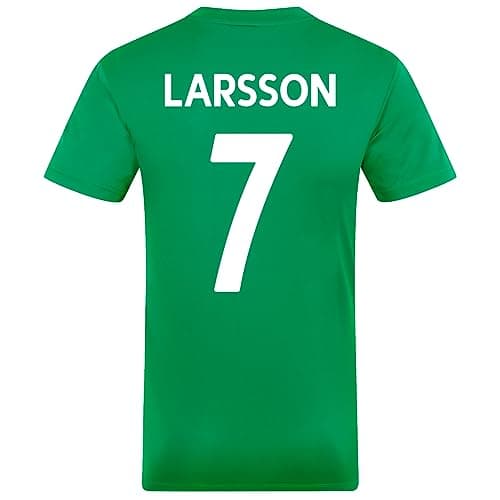 Image of Celtic FC Mens Larsson 7 Poly T-Shirt Green White Stripe XL