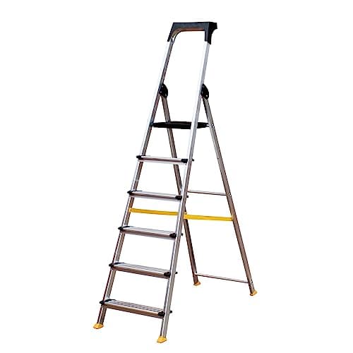 Image of Trade Master Pro® Platform Step Ladders | Heavy Duty Aluminium | Folding Ladder | Non-slip | 150kg Weight Rating | EN131 Certified | 1.23m Platform Height | 6 Step