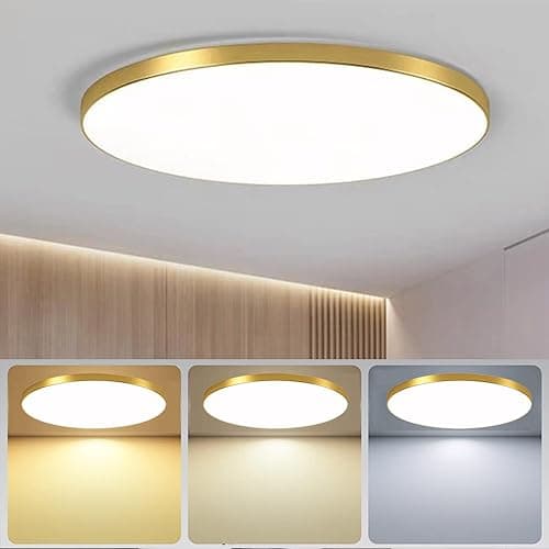 Image of MengjayLED Ceiling Light Panel,Round Flush Mount Ceiling Light, Bathroom Ceiling Lamp 3 Colors dimmable LED Panel Light Ceiling Downlight for Living Room Hallway Kitchen Bedroom (Gold, 40W)