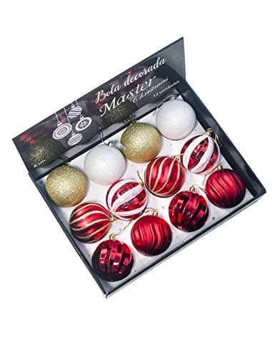 Image of Bestgift 8cm/3.15" Delicate Painting Glittering Shatterproof Christmas Tree Ball Decorative Hanging Baubles Set Section I 12 pcs in 1 box