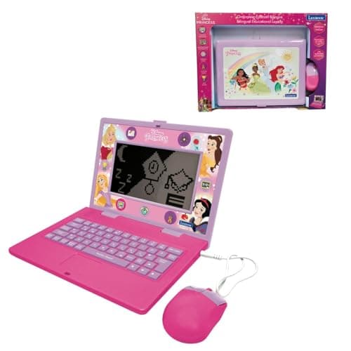 Image of LEXIBOOK, Disney Princesses Bilingual Educational Laptop with 170 Activities (85 in Each Language), Large 6.7” Screen, English/French, Pink, JC599DPi1