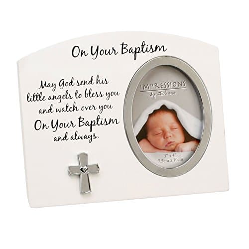 Image of On Your Baptism Ivory Photo Frame with Sentiment & Cross