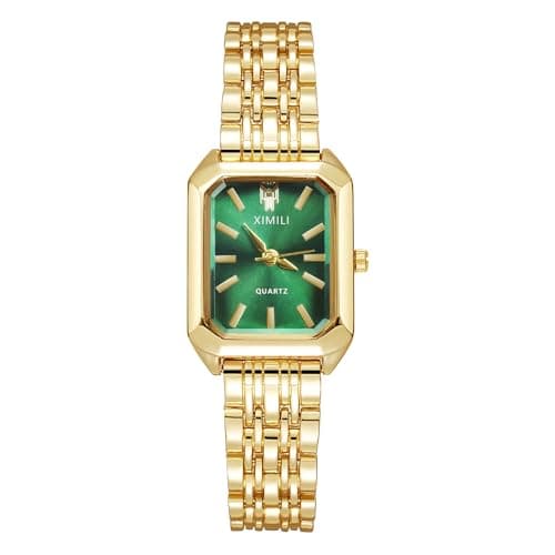 Image of OFFCUP Women's Quartz Watch, 32MM Classic Square Watches, Analogue Display Stainless Steel Strap Quartz Watch, Fashion Casual Dress Wrist Watch for Women Ladies Girls (Green Dial)