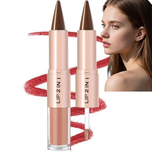Image of Brown Lip Liner&Gloss Set,2-in-1 Dual-Ended Lip Liner Pen with Moisturizing Gloss,Waterproof Lipliner and Lipstick Set,Long Lasting Matt Lipstick,On-The-Go Lip Combo Set,Moisturizing&Hydrating(06)