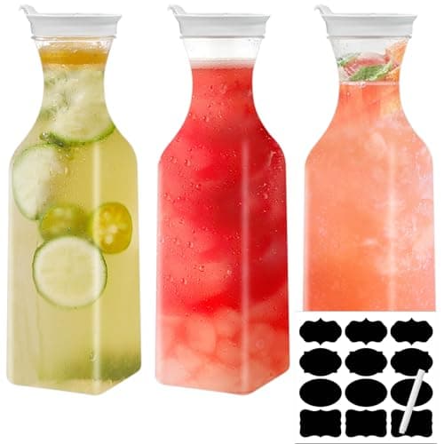 Image of 1.5L / 50 Oz Water Carafe Pitcher, 3 Packs Square Base Juice Containers for Fridge, Juice Jugs with Flip Top Lid, Clear Plastic Pitcher for Iced Tea, Powdered Juice, Cold Brew, Lemonade