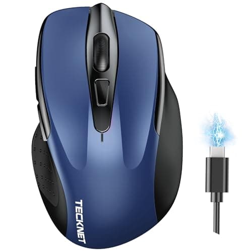 Image of TECKNET Bluetooth Mouse, Rechargeable Bluetooth Wireless Mouse(Tri-Mode: BT 5.0/3.0+2.4G), 4800DPI Adjustable, Silent Ergonomic Wireless Mouse for Laptop PC Computer, Windows Mac OS,6 Buttons (Blue)