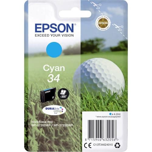 Image of Epson 34 Cyan Golfball Genuine, DURABrite Ultra Ink Cartridge, Standard Capacity