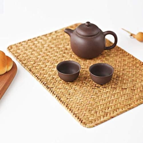 Image of 4 Pack, Rectangular Woven Rattan Placemats, Natural Seagrass Table Mats for Dinner Table (43 x 30 cm)