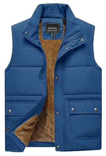 Image of TACVASEN Men's Winter Fleece Sleeveless Jacket Windproof Quilted Body Warmer Outdoor Thermal Fishing Work Gilets with Multi Pockets Blue, 2XL